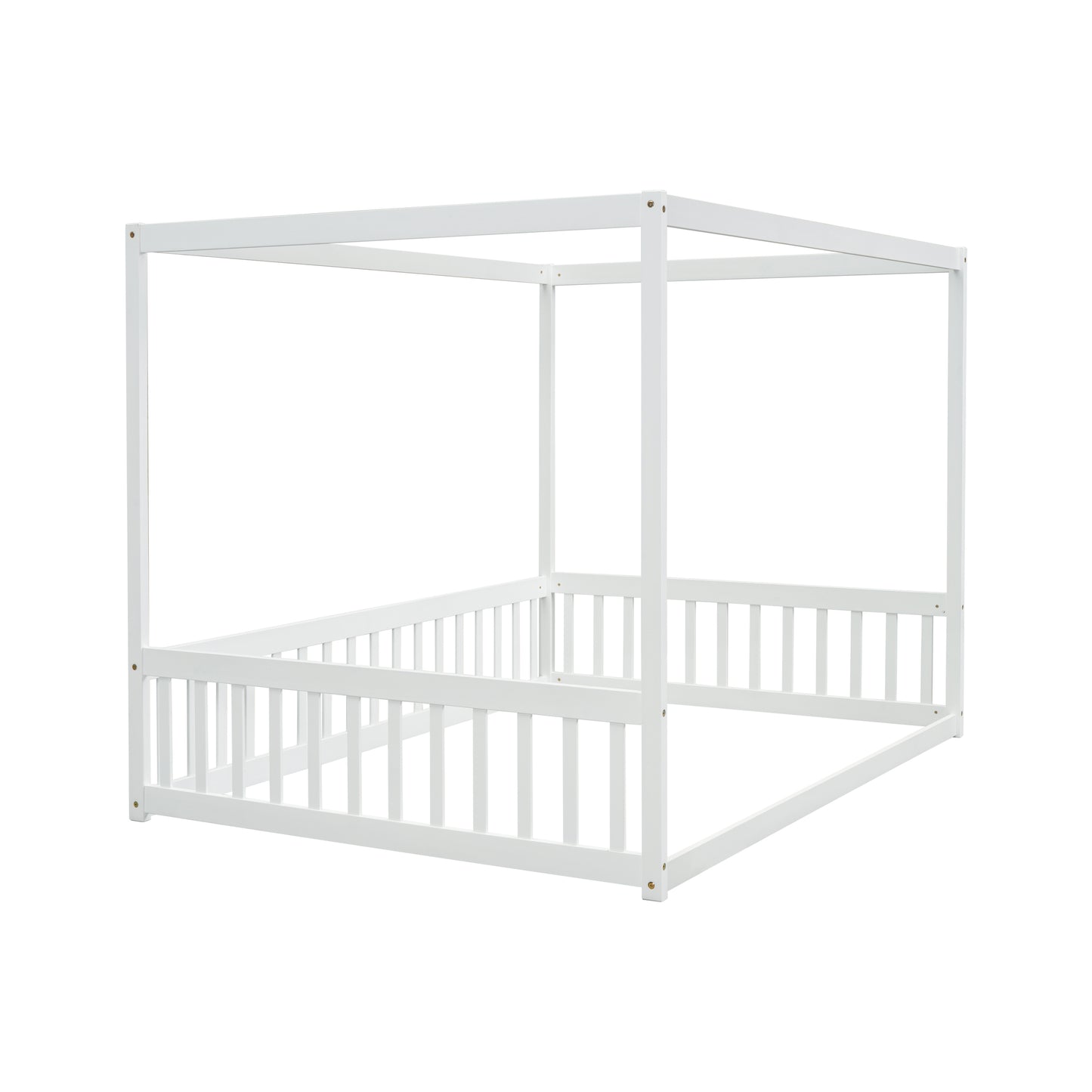 White wooden canopy bed frame with slatted sides modern kids furniture style