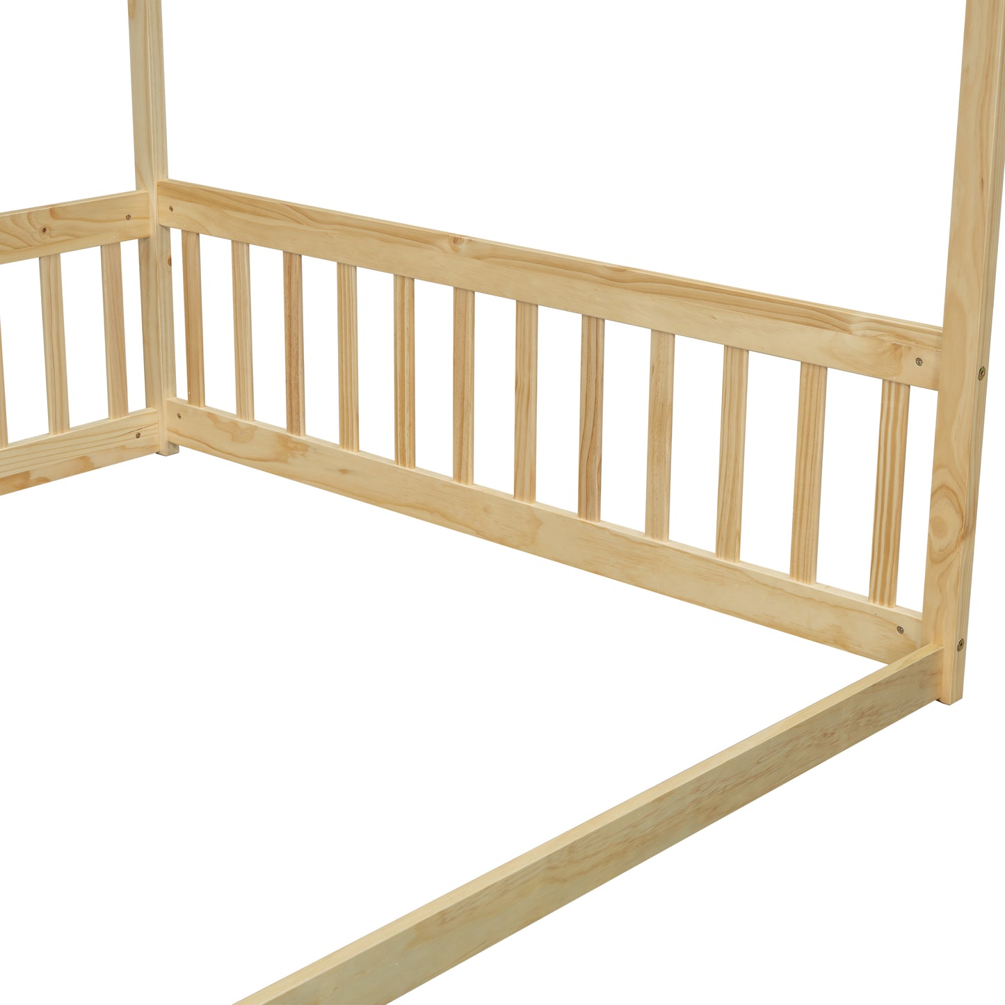 Natural pine wood kids bed frame with vertical slats