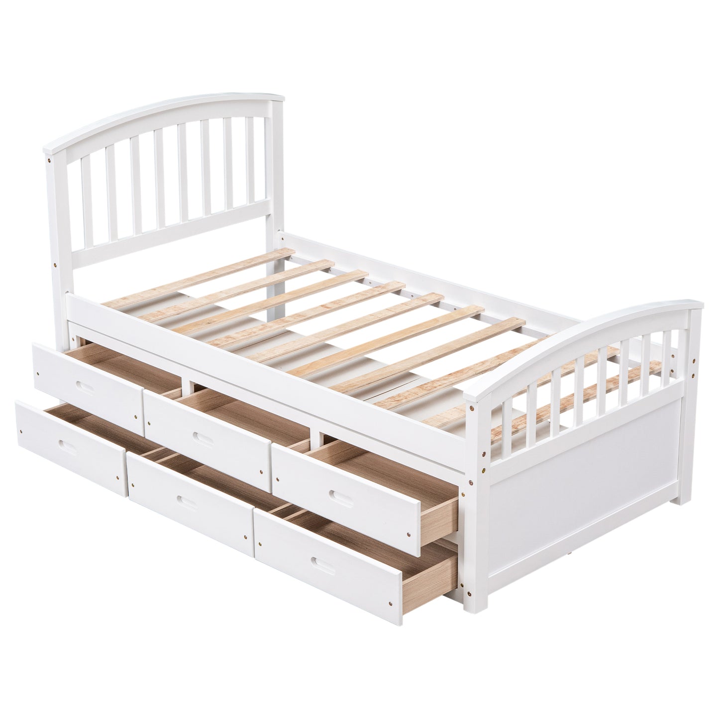 White twin bed frame with underbed drawers