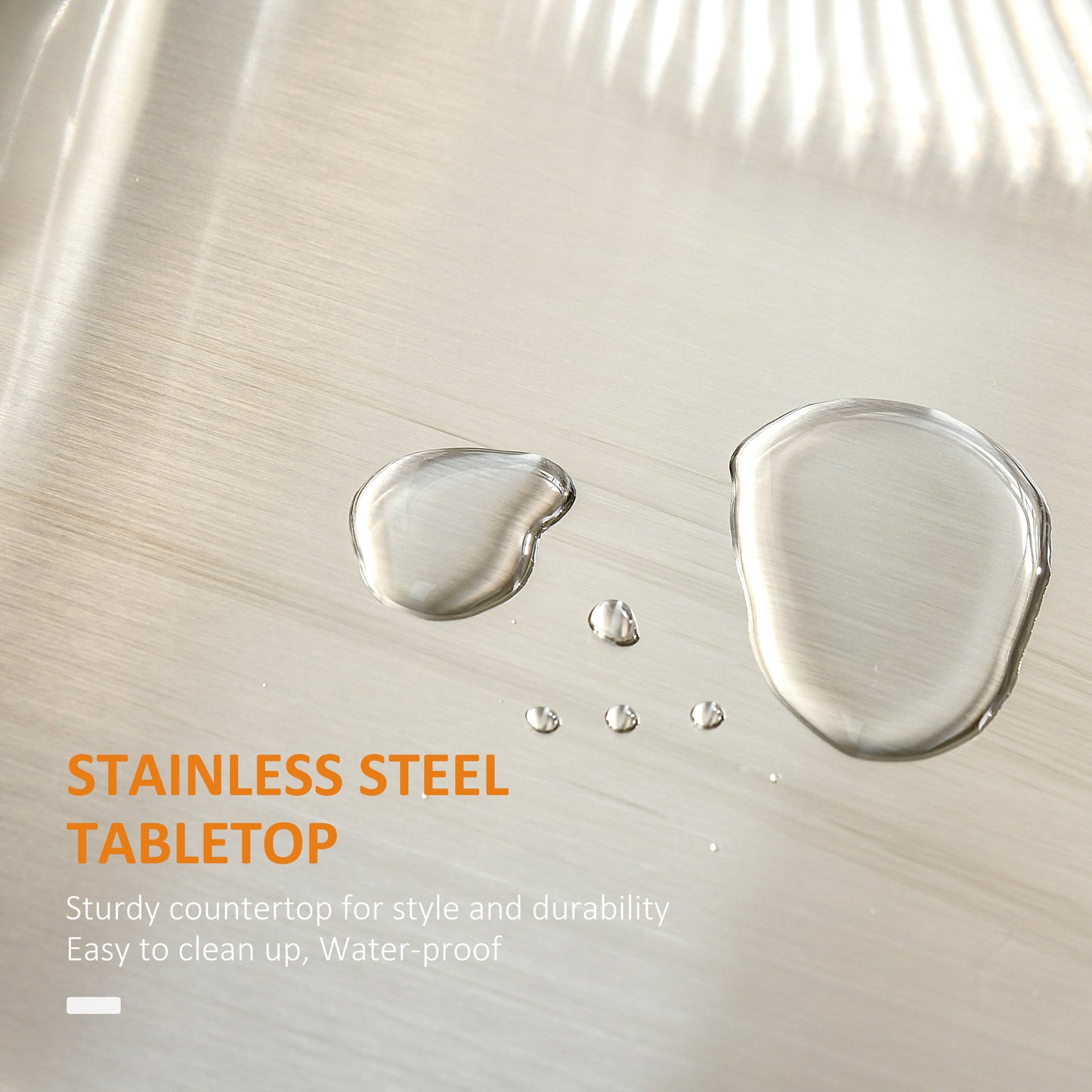 Textured stainless steel tabletop with water droplets