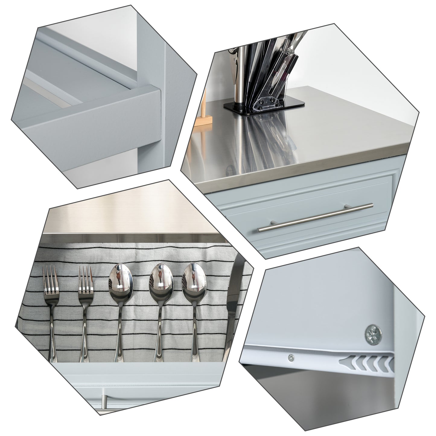 Polished stainless steel countertop with a clean edge detail