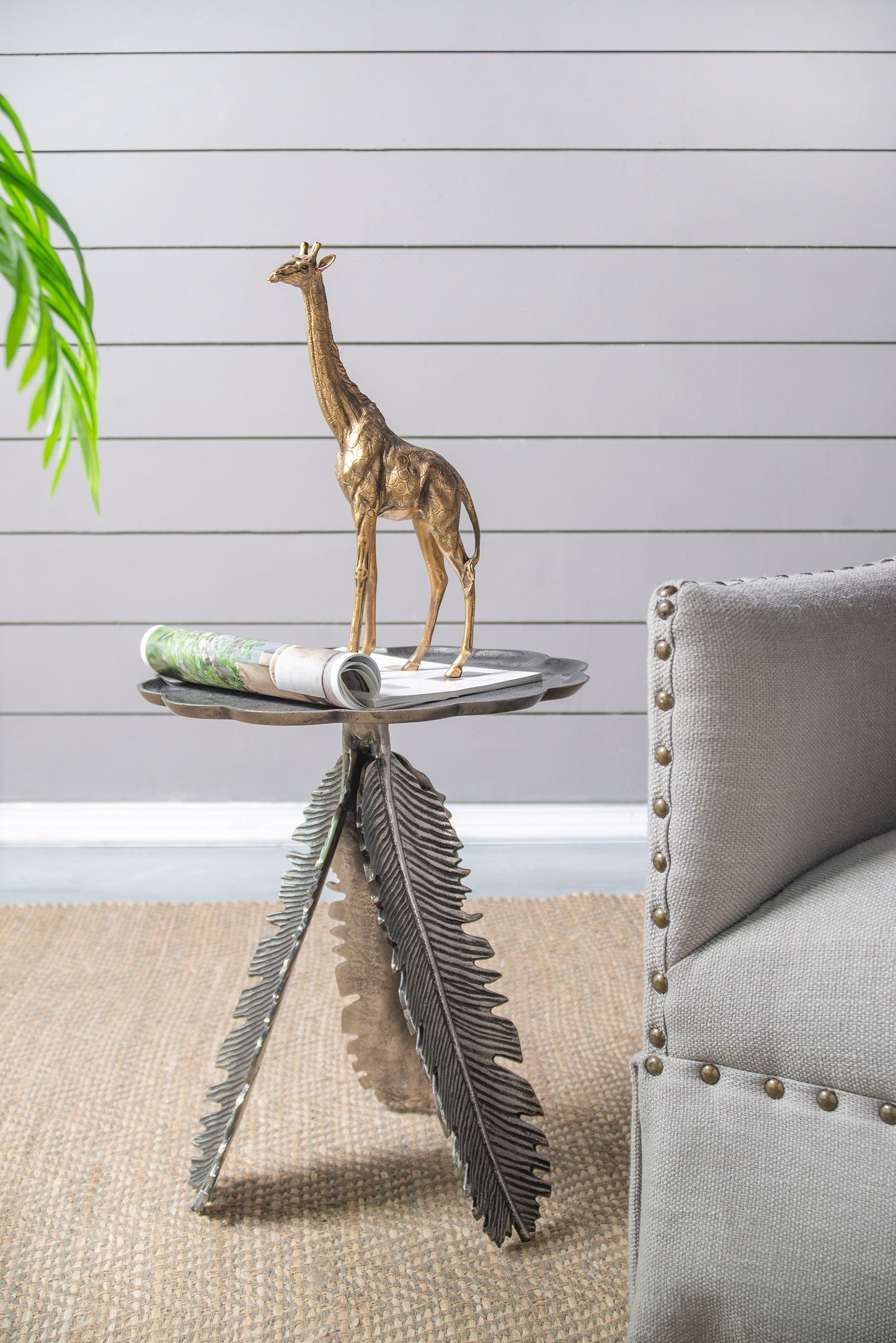 Golden brass giraffe figurine with intricate detailing elegant home decor accent