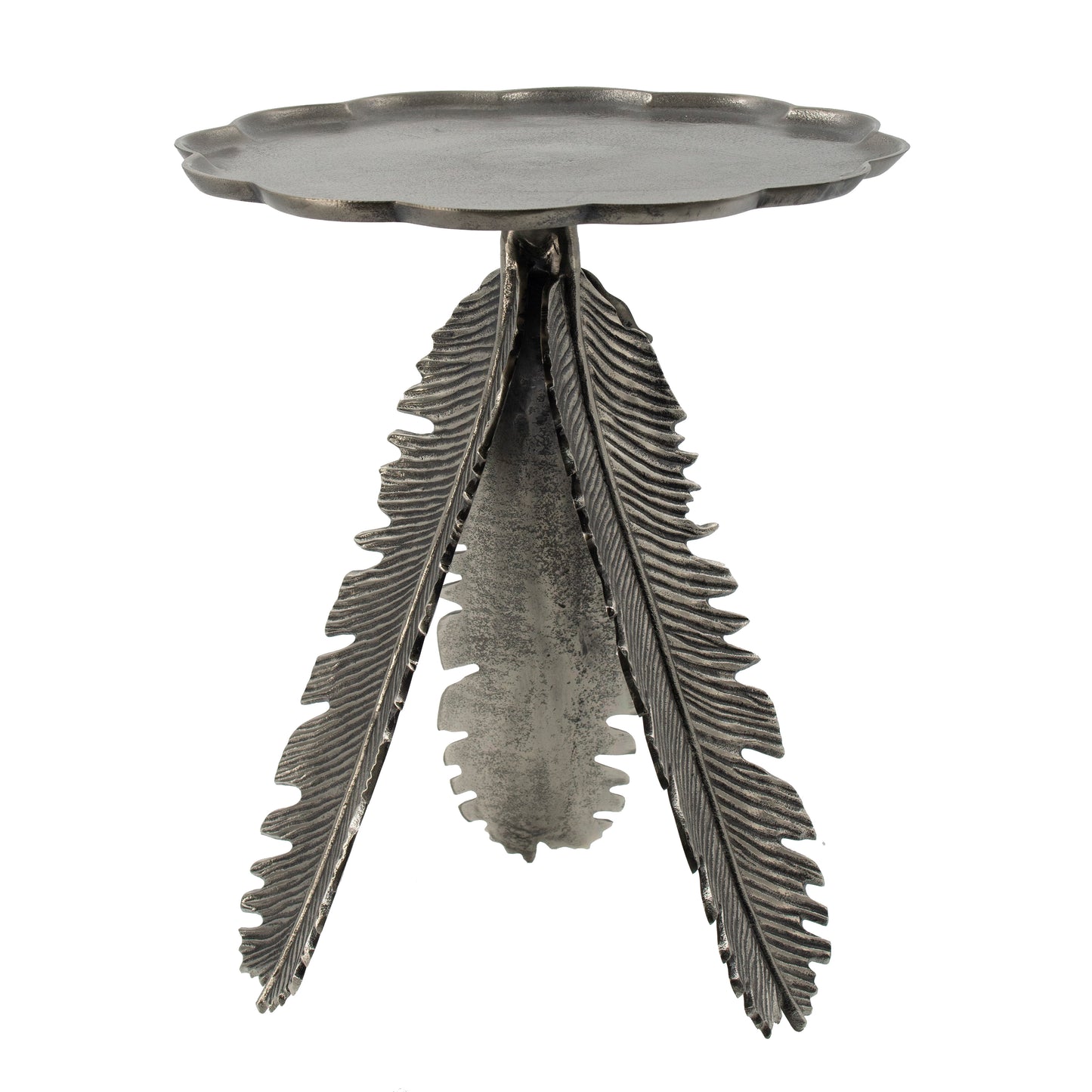 Pewter sculptural tray with ornate feathershaped legs perfect as a decorative accent piece