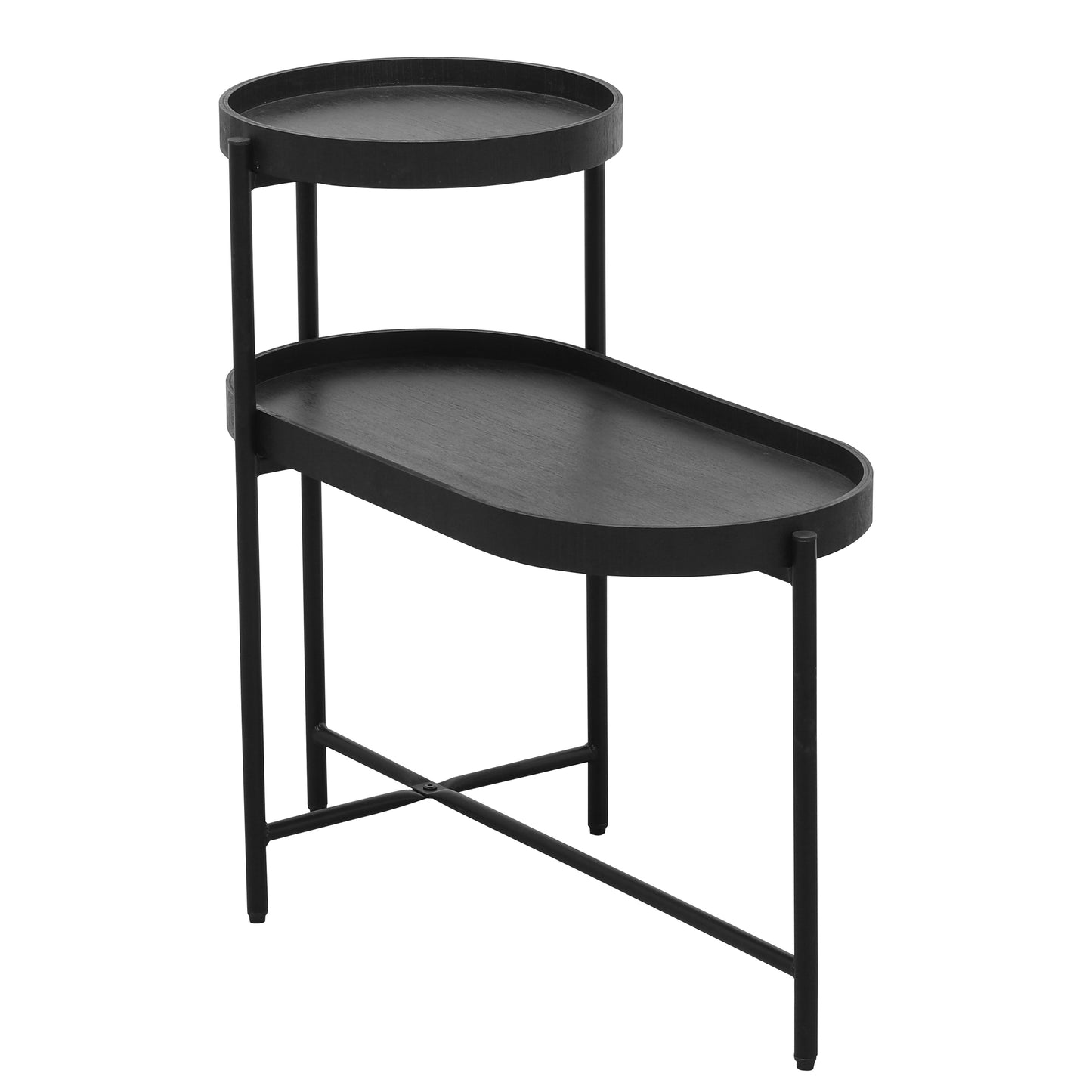 Black oval twotier side table with minimalist metal frame perfect accent furniture