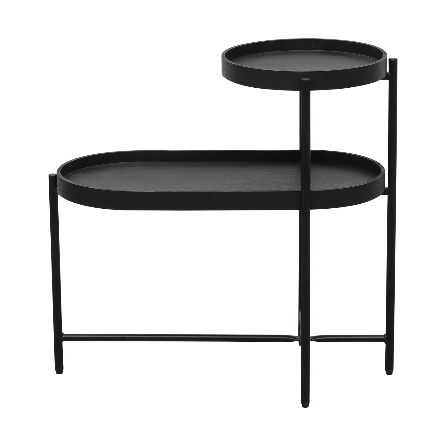 Black metal side table with two oval trays and slim legs modern minimalist design