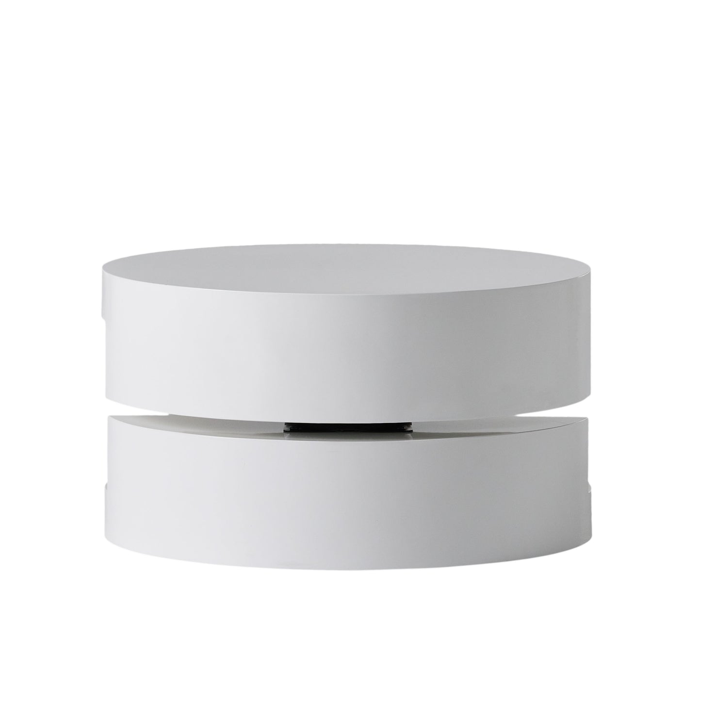 Modern white cylindrical bedside table with two stacked sections