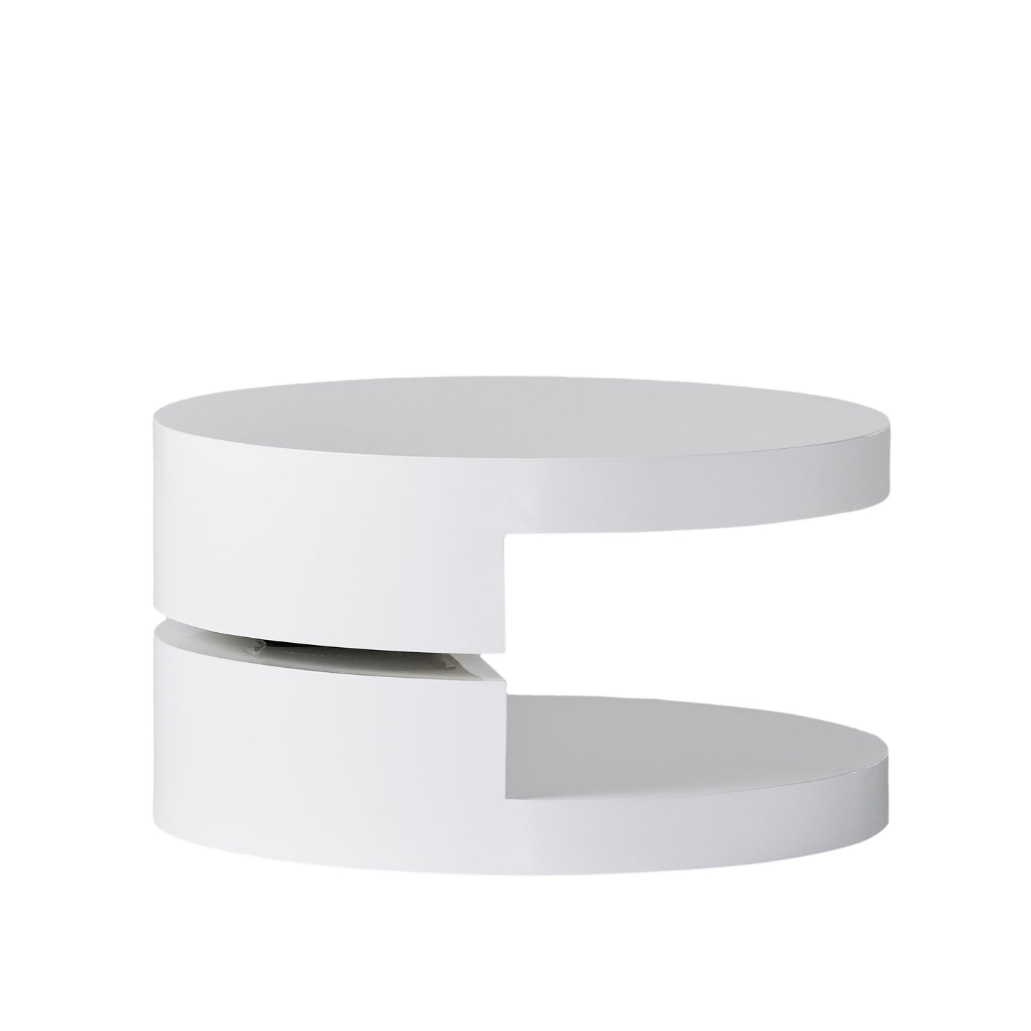 Modern white round coffee table with a split design