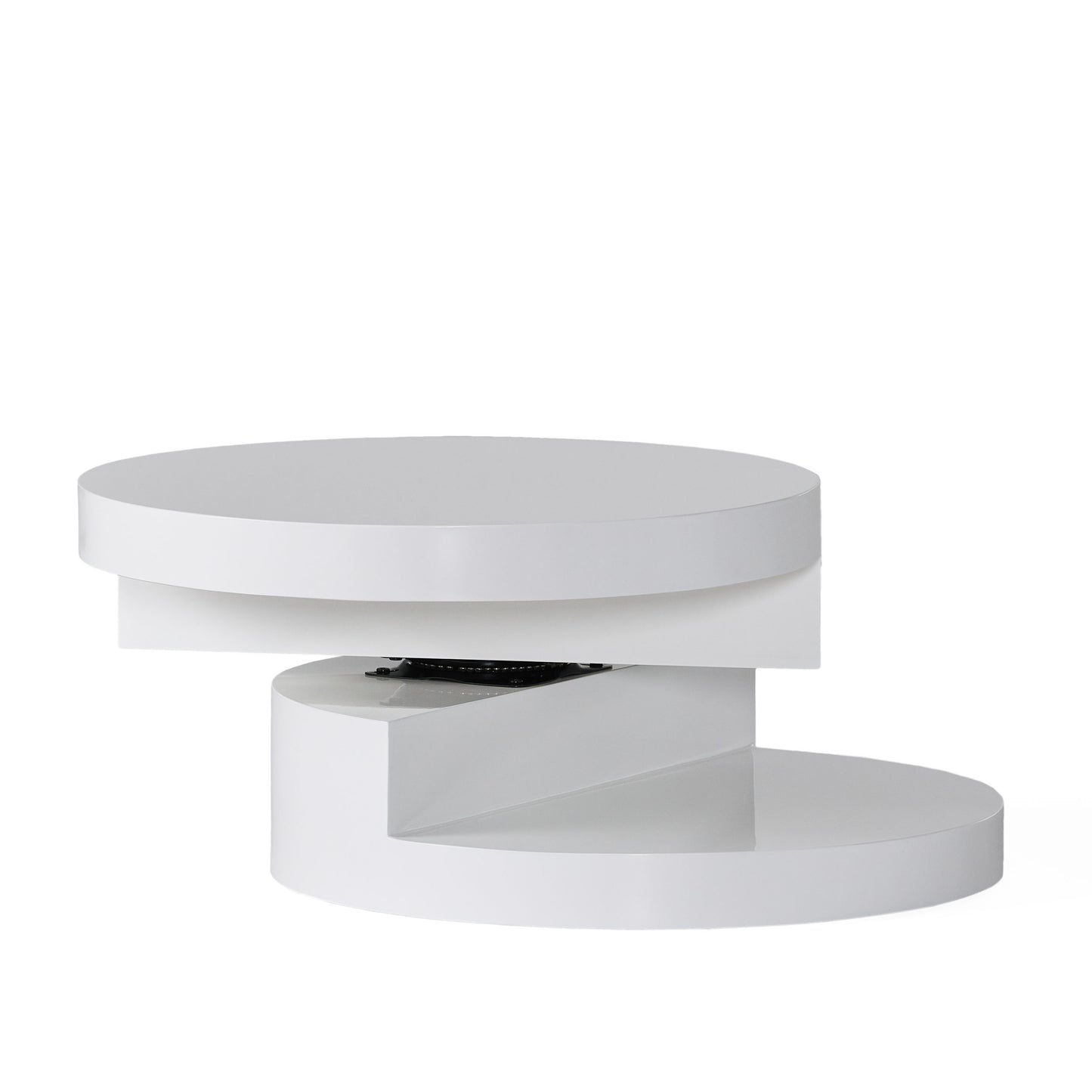 White swivel coffee table with a modern minimalist design and rotating top