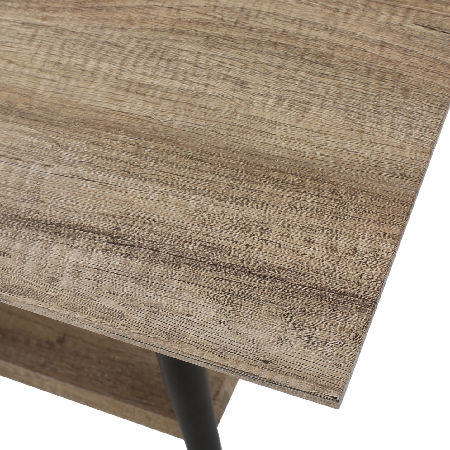 Rustic wood grain bedside table with black metal leg detail ideal for modern bedrooms