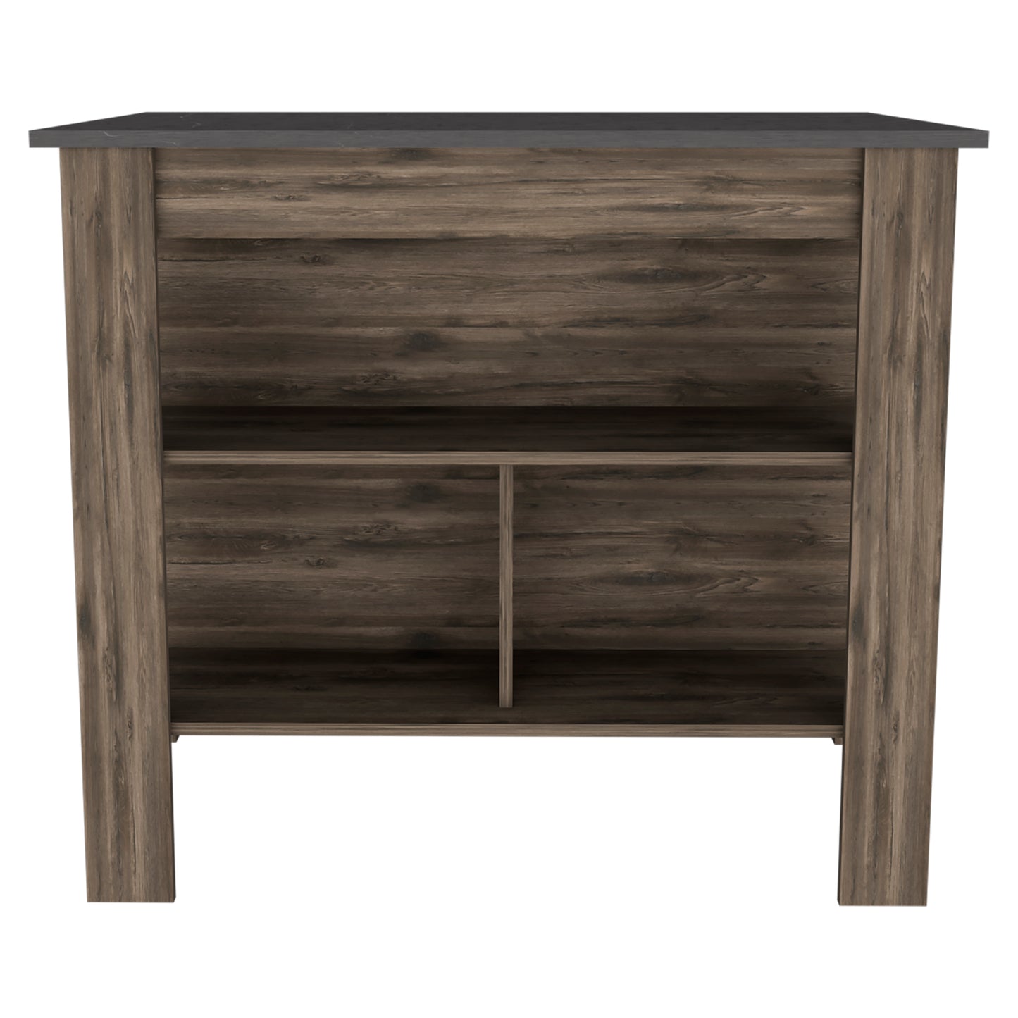 Dark wood bathroom vanity with stonelook countertop