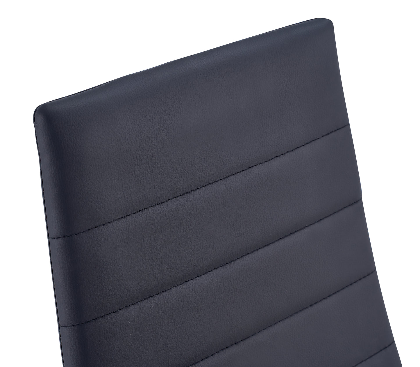 Dark navy faux leather chair back with horizontal stitching