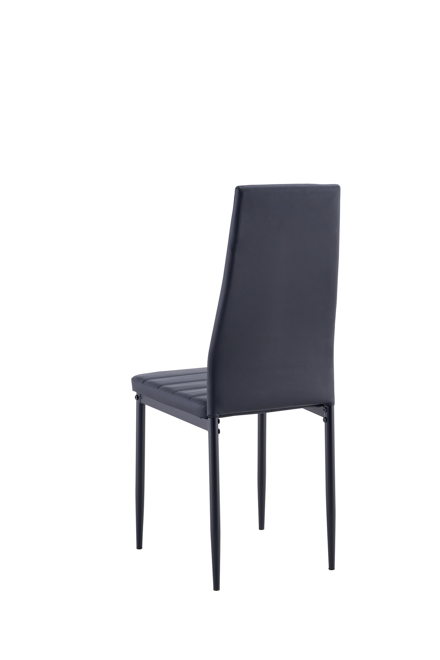 Dark grey faux leather dining chair with padded seat and back