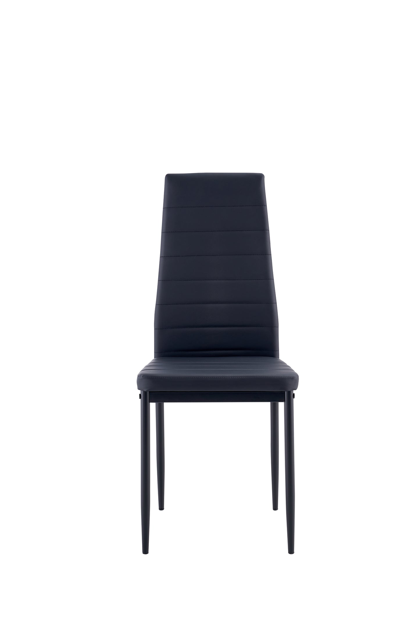 Dark blue faux leather dining chair with horizontal stitching