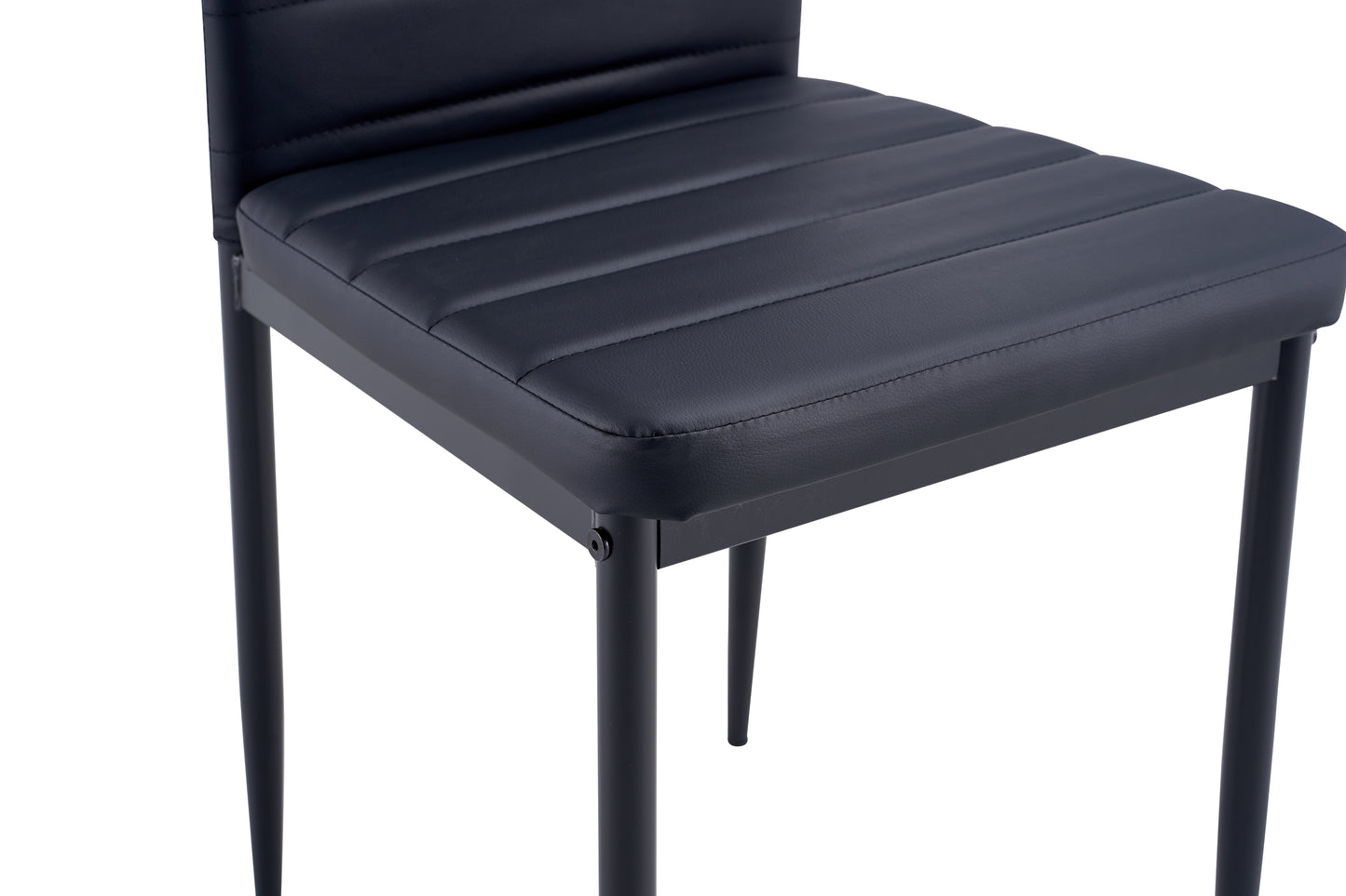 Dark navy faux leather dining chair with padded seat and back