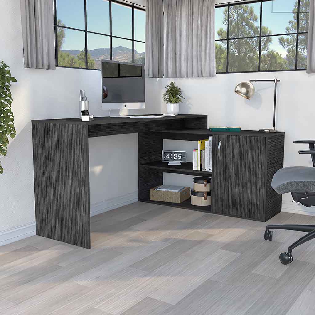 TREATLIFE HOME Modern L-Shaped Computer Desk with Open & Closed Storage for Office Use, Smokey Oak Finish