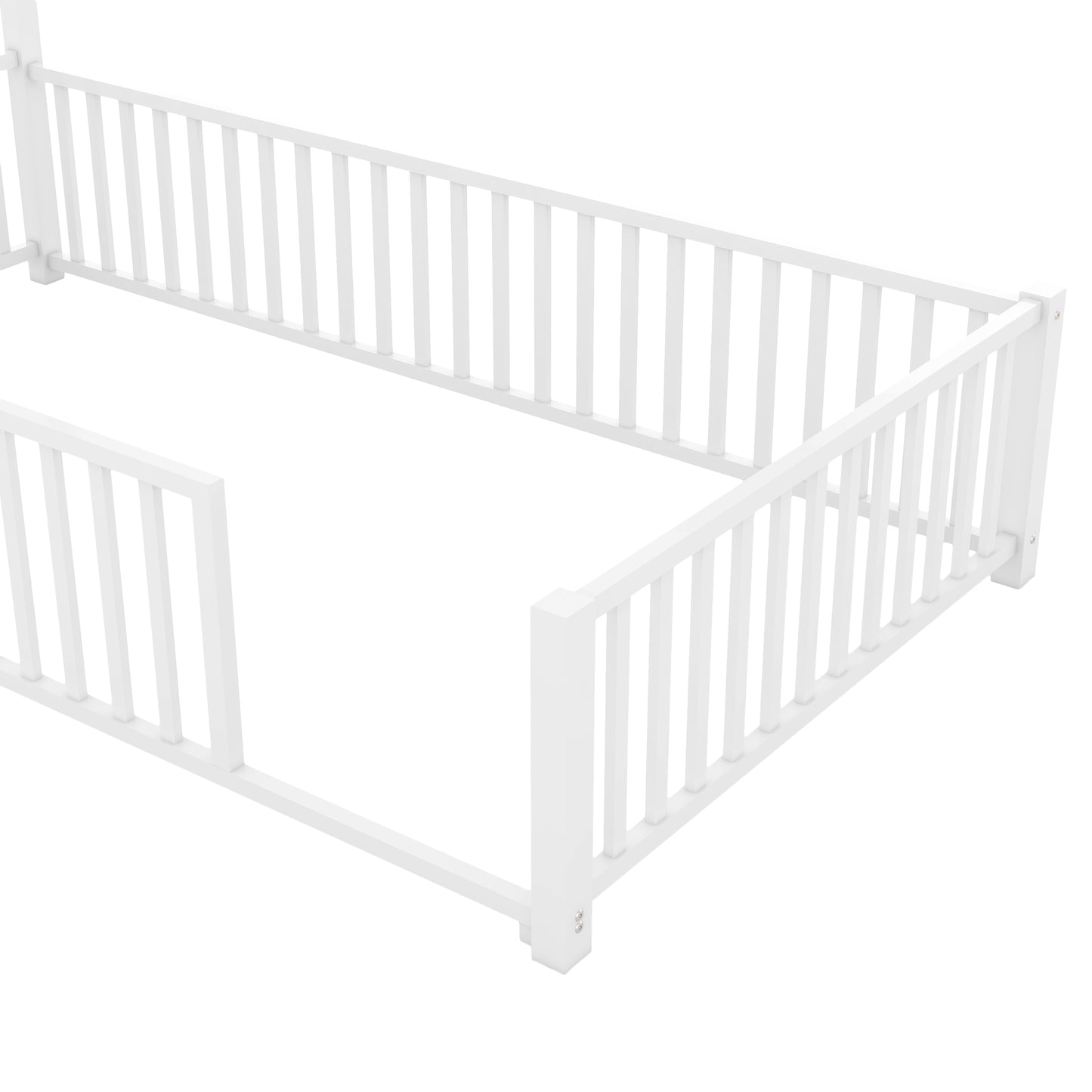 White wooden bed rail with vertical slats