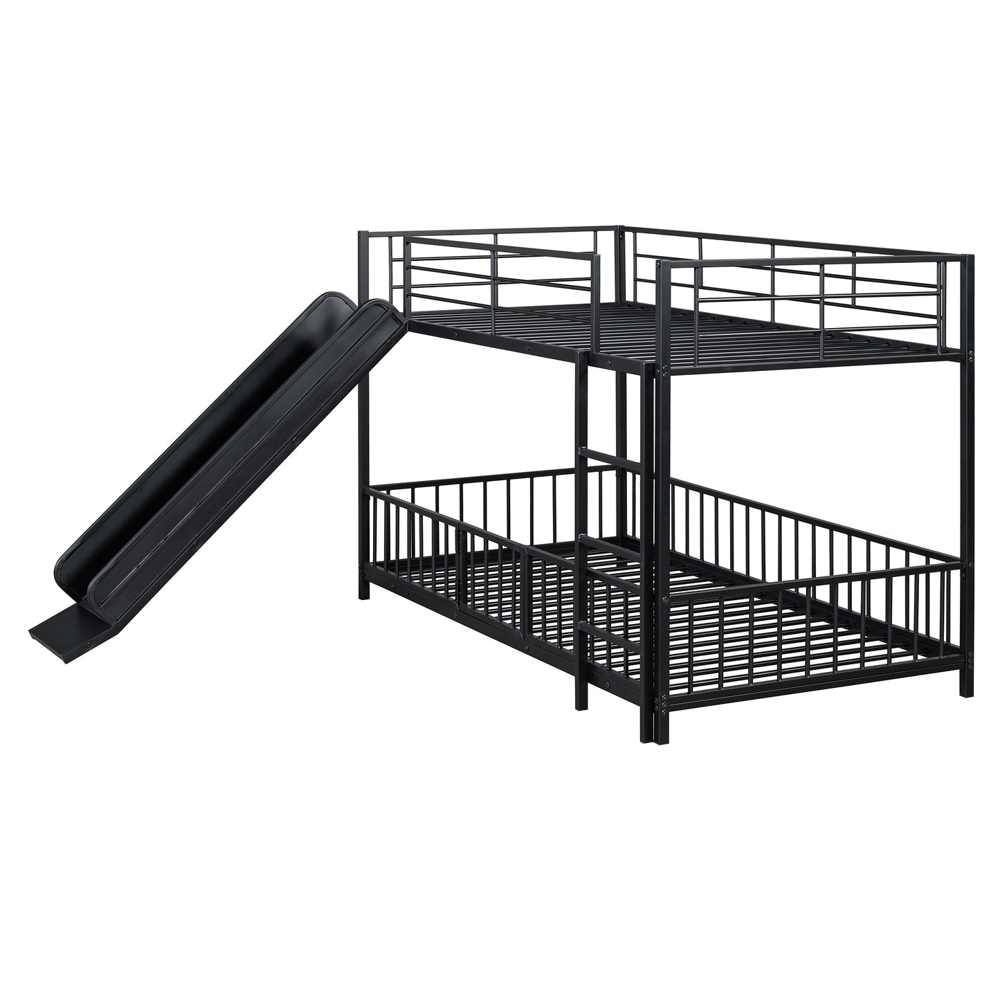 Black metal bunk bed with slide