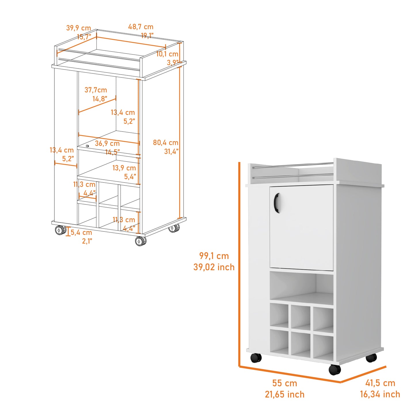 White kitchen trolley with wine rack