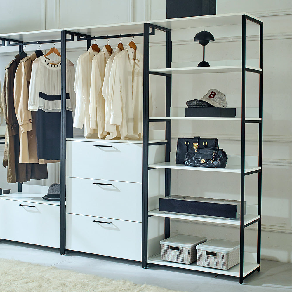 Modern white modular wardrobe with black frame