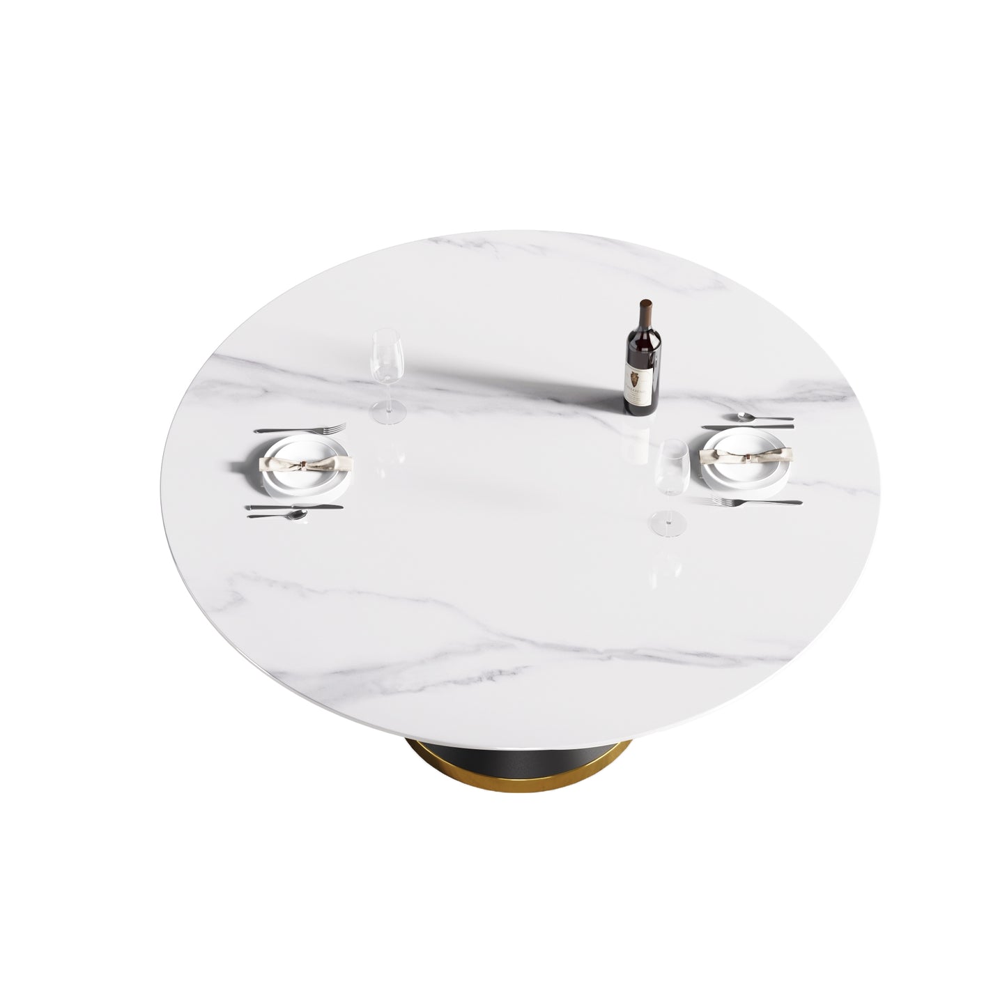 Round marble dining table with gold base