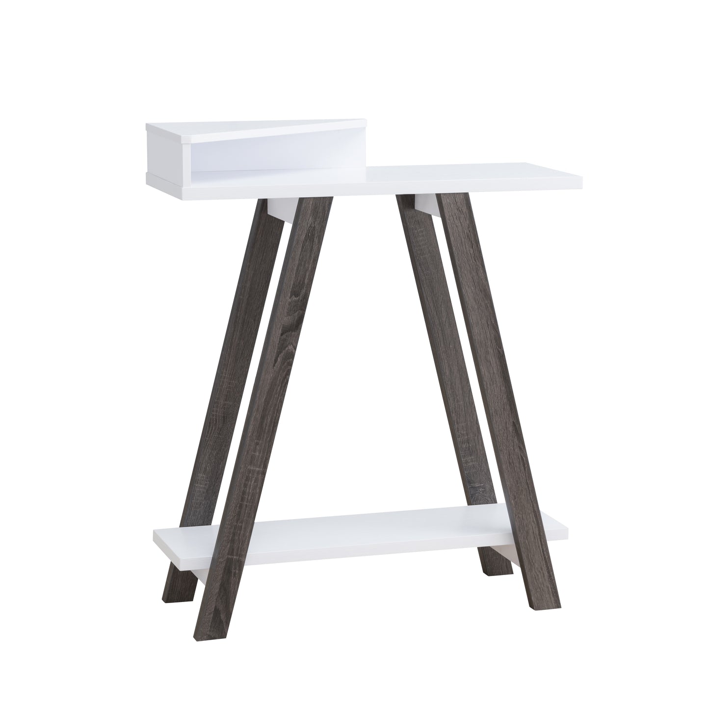 White and dark wood accent table with modern design