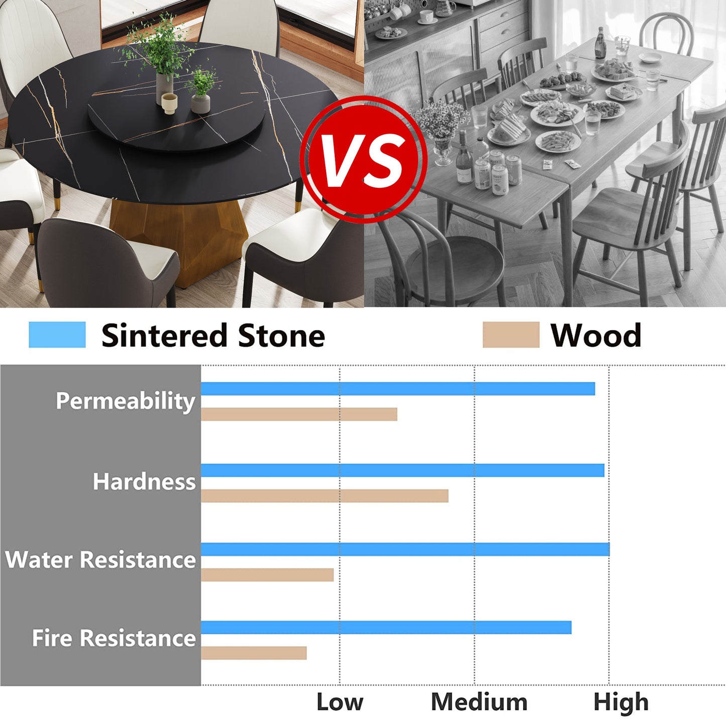 Black sintered stone dining table with gold accents