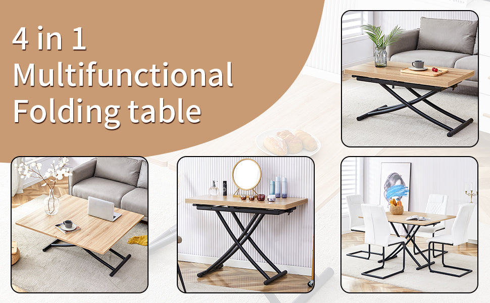 Light wood lifttop coffee table with black metal scissor legs