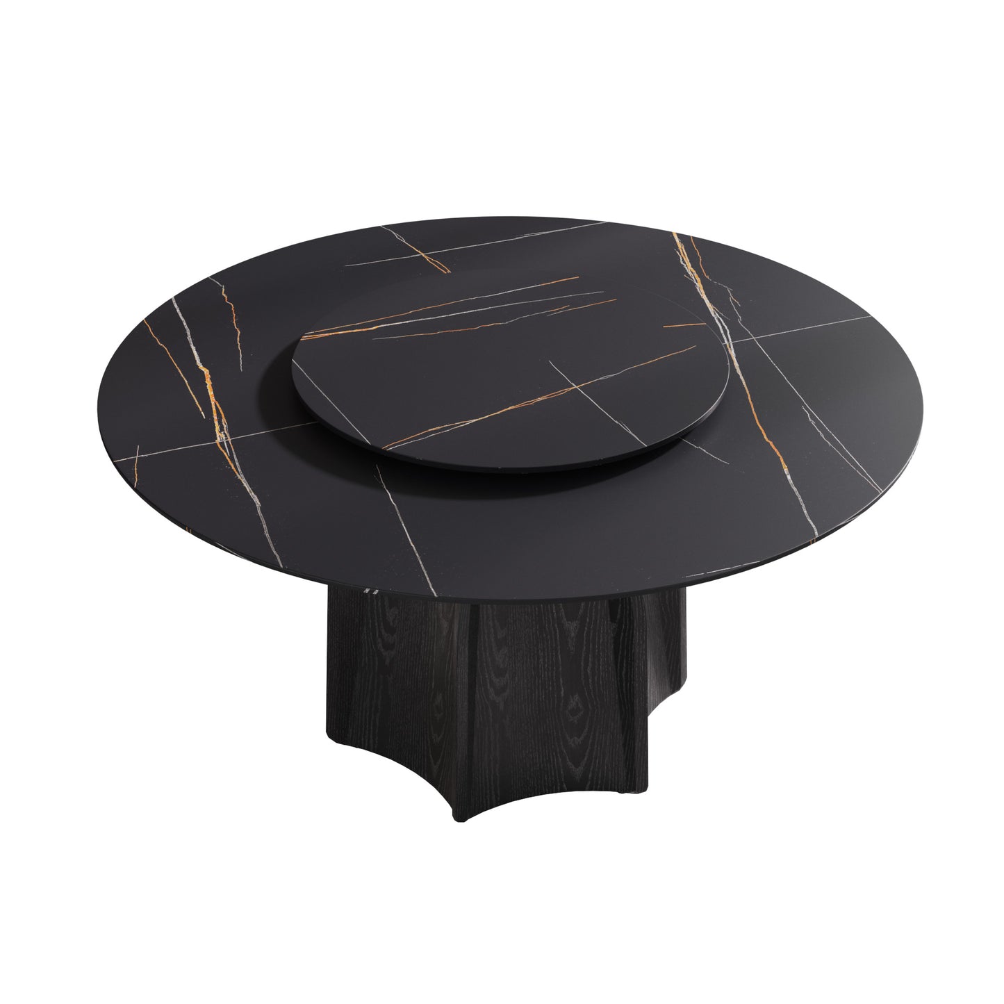 Modern black marble dining table with gold and silver veining