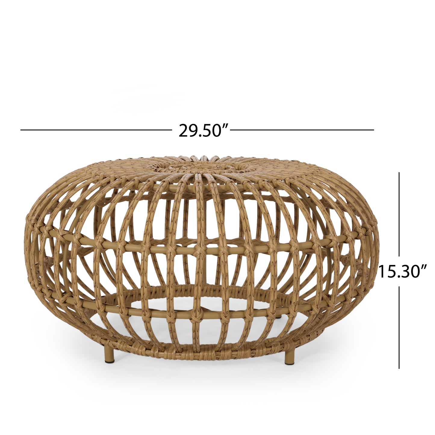 Woven rattan coffee table natural beige oval shape ideal for outdoor patio seating