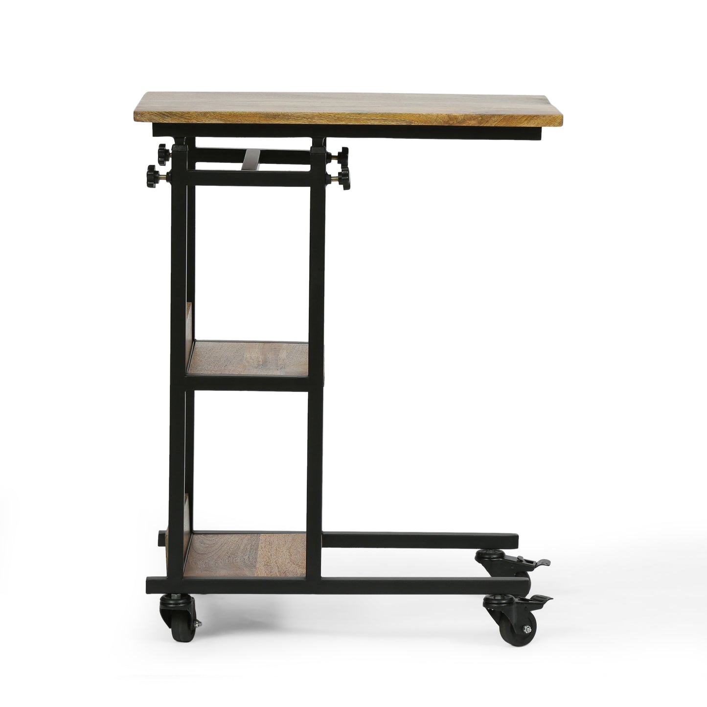 Industrial metal and wood ctable with adjustable height and wheels