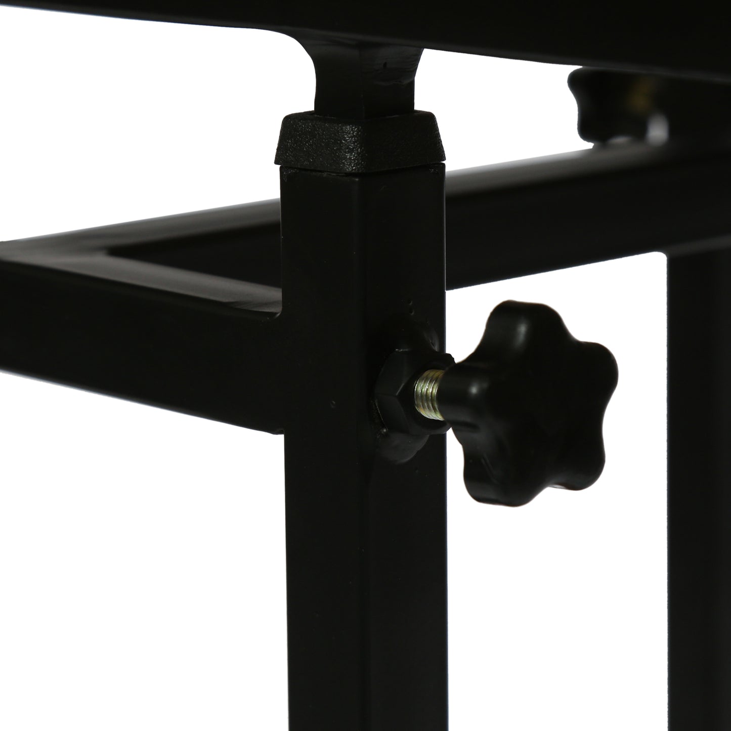 Black metal table leg with adjustable star knob for height control