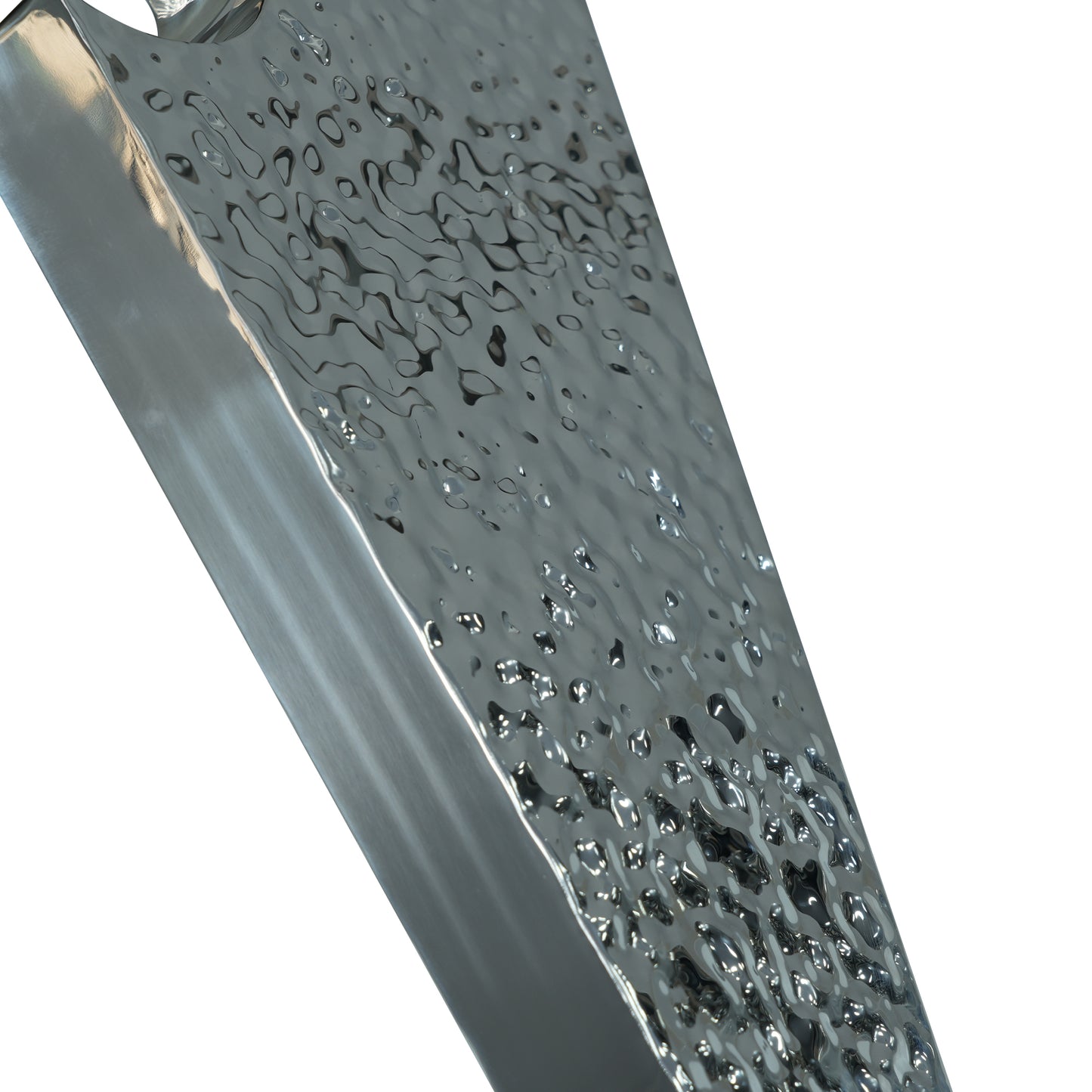Textured hammered silver metal bowl with smooth polished edge