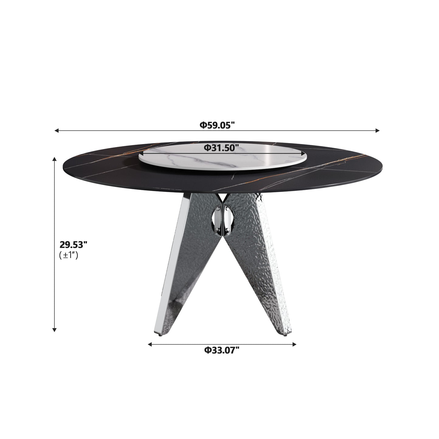 Modern black marble dining table with gold veining and rotating tray