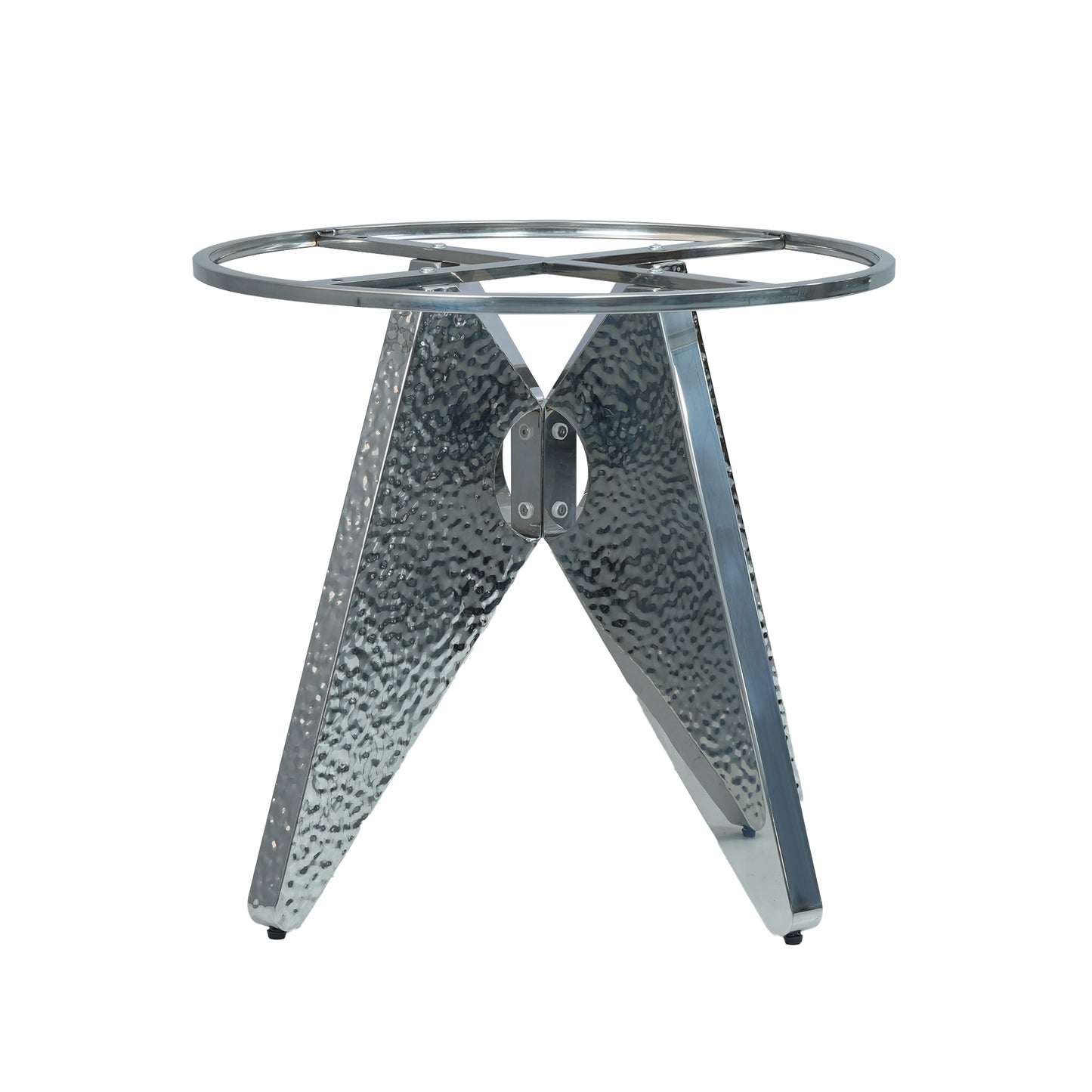 Hammered metal table base with starburst design