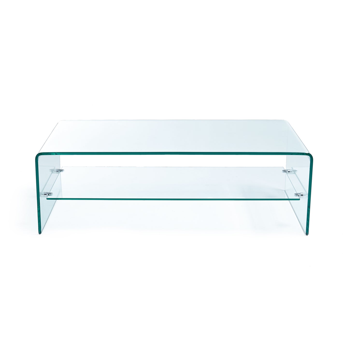 Clear tempered glass coffee table with two shelves modern design