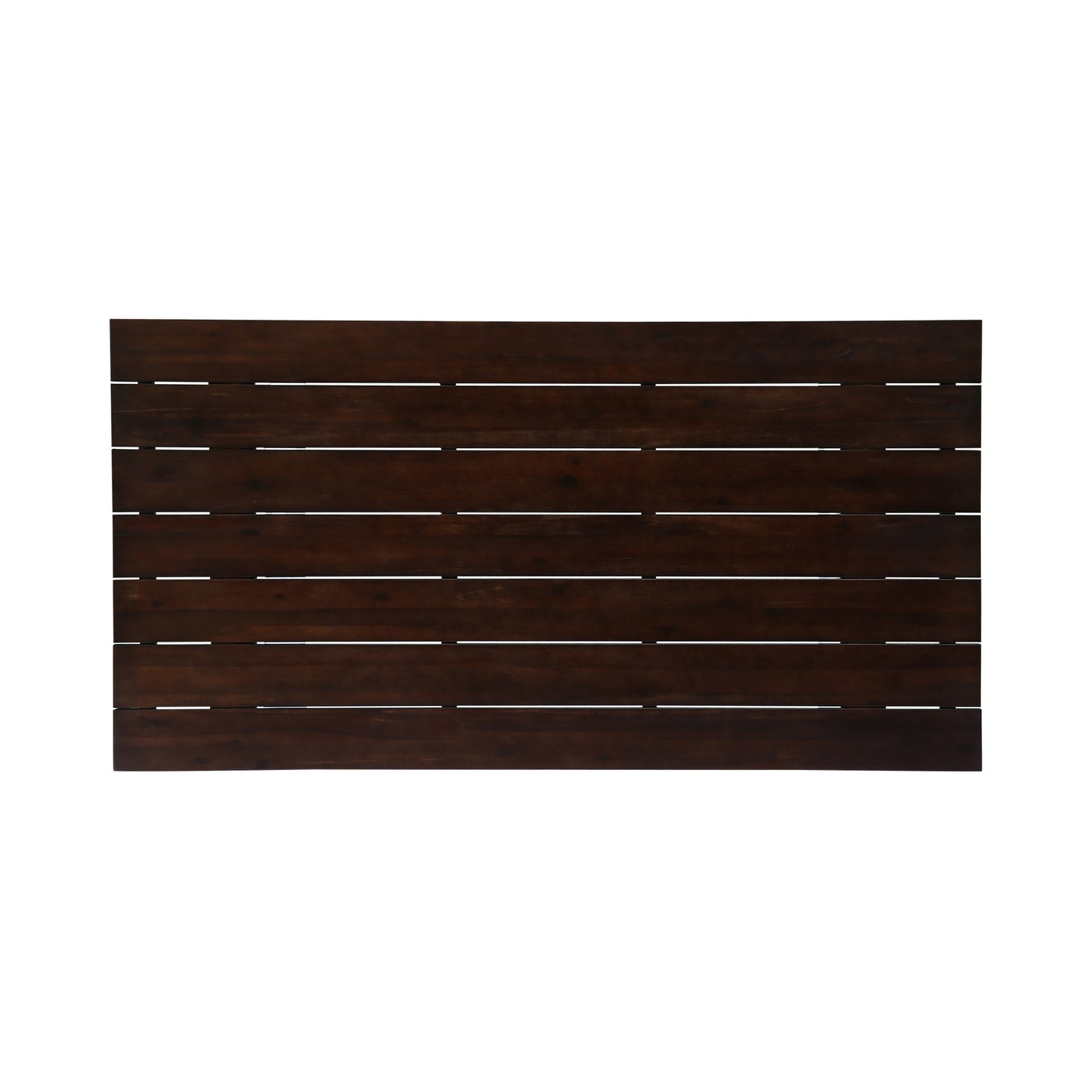 Dark brown wooden dining table top with slatted design