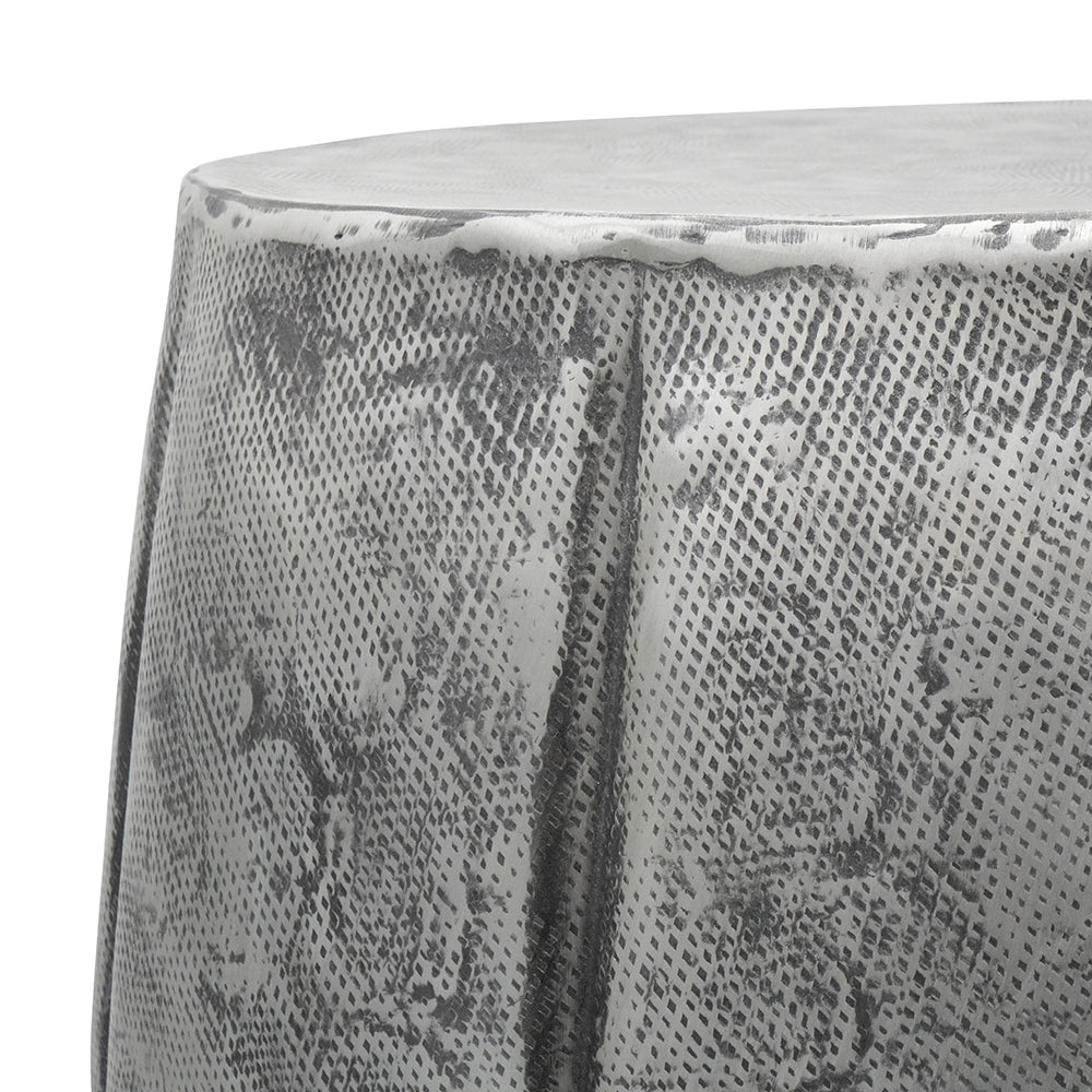 Textured silver end table with faux snakeskin pattern ideal accent furniture