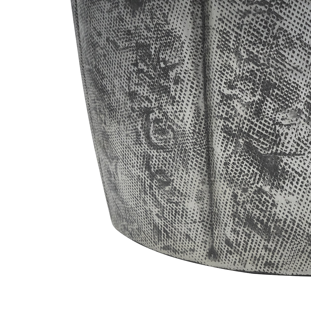 Textured gray ceramic planter with embossed reptile skin pattern