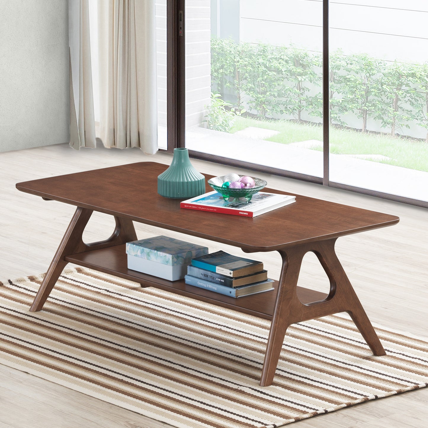 Modern dark wood coffee table with open shelf featuring contemporary design for living rooms