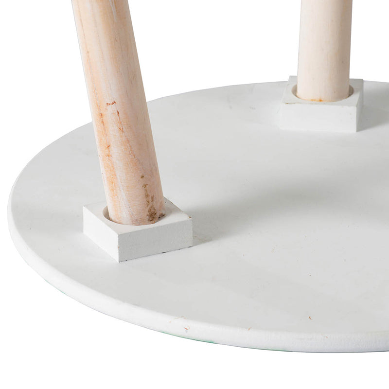 White round accent table with natural wood legs