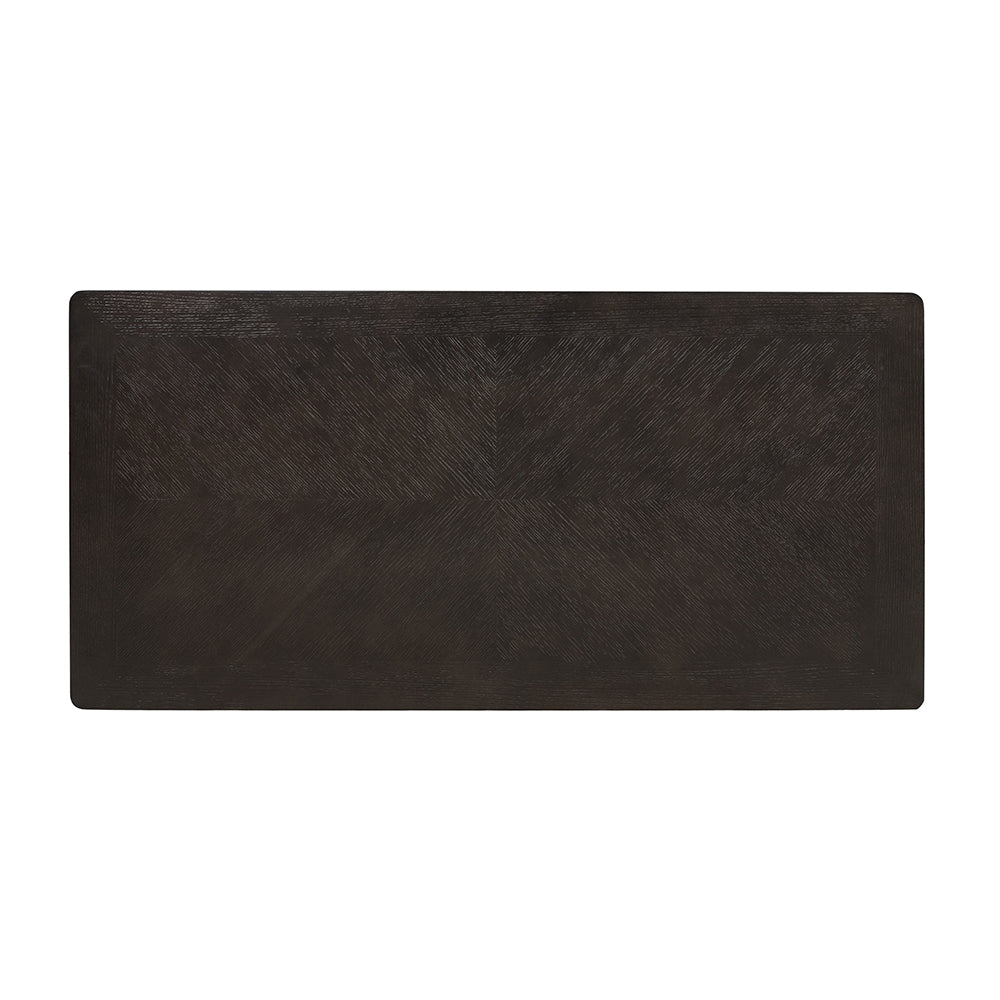 Dark wood rectangular coffee table with geometric inlay top