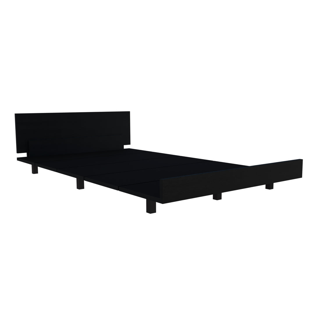 Minimalist black platform bed frame with modern headboard