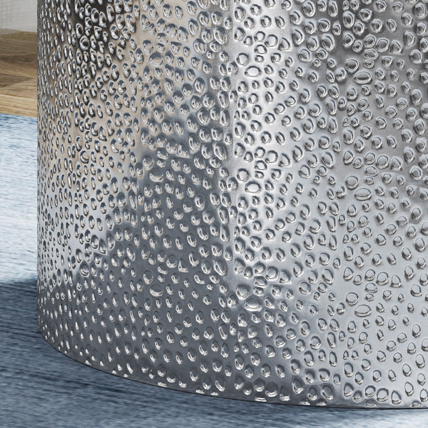 Hammered silver metal cylinder vase with reflective waterdrop texture modern home decor