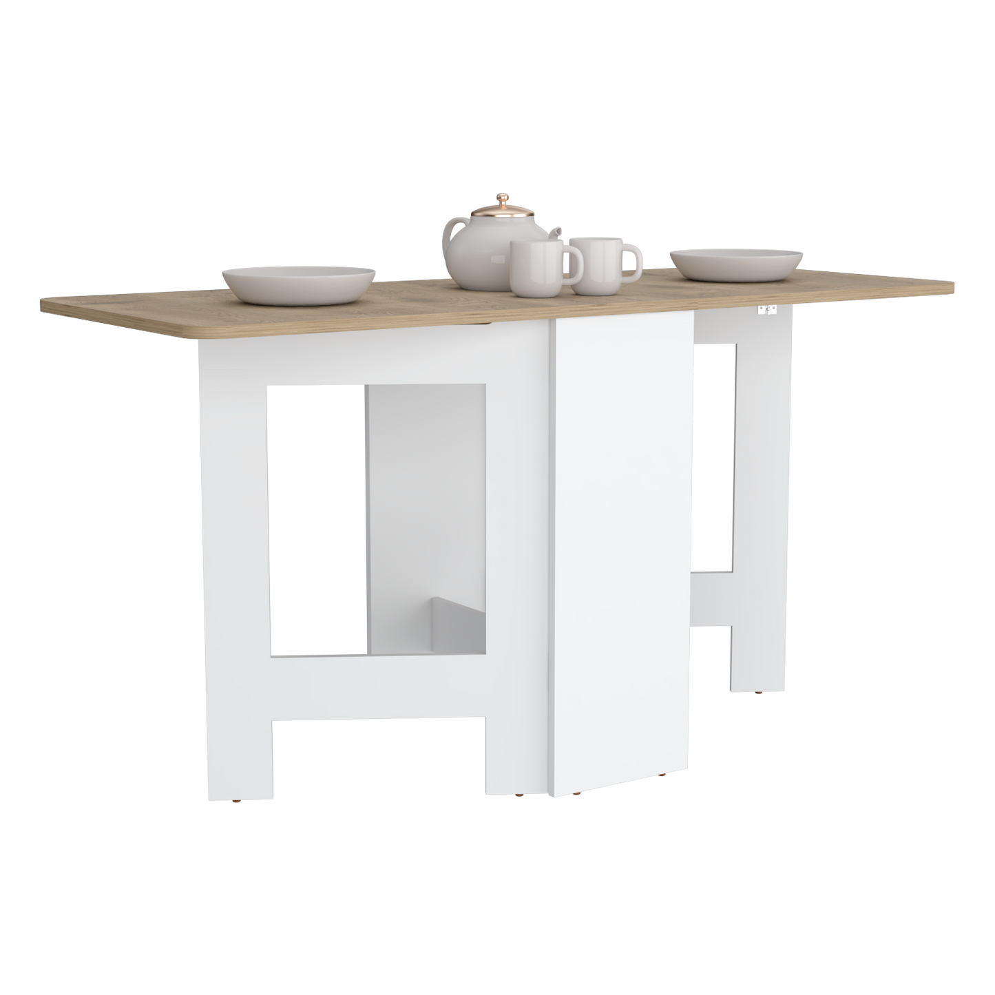 Foldable kitchen table with light oak top and white base ideal for small spaces