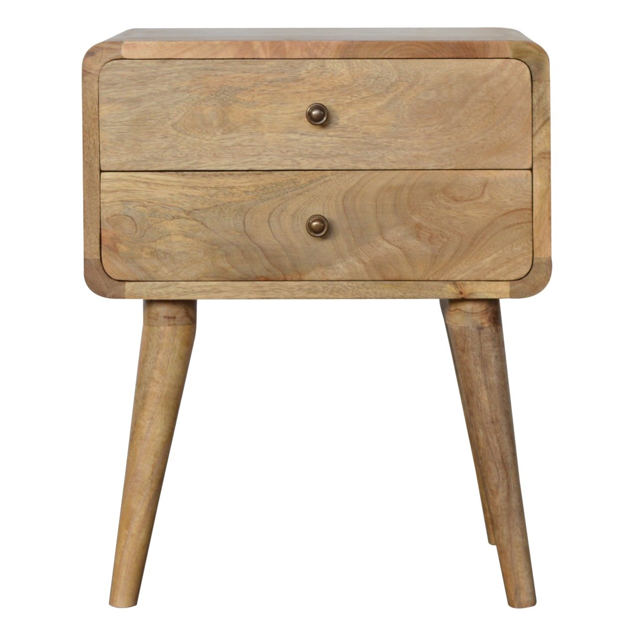 Midcentury modern solid wood bedside table with two drawers