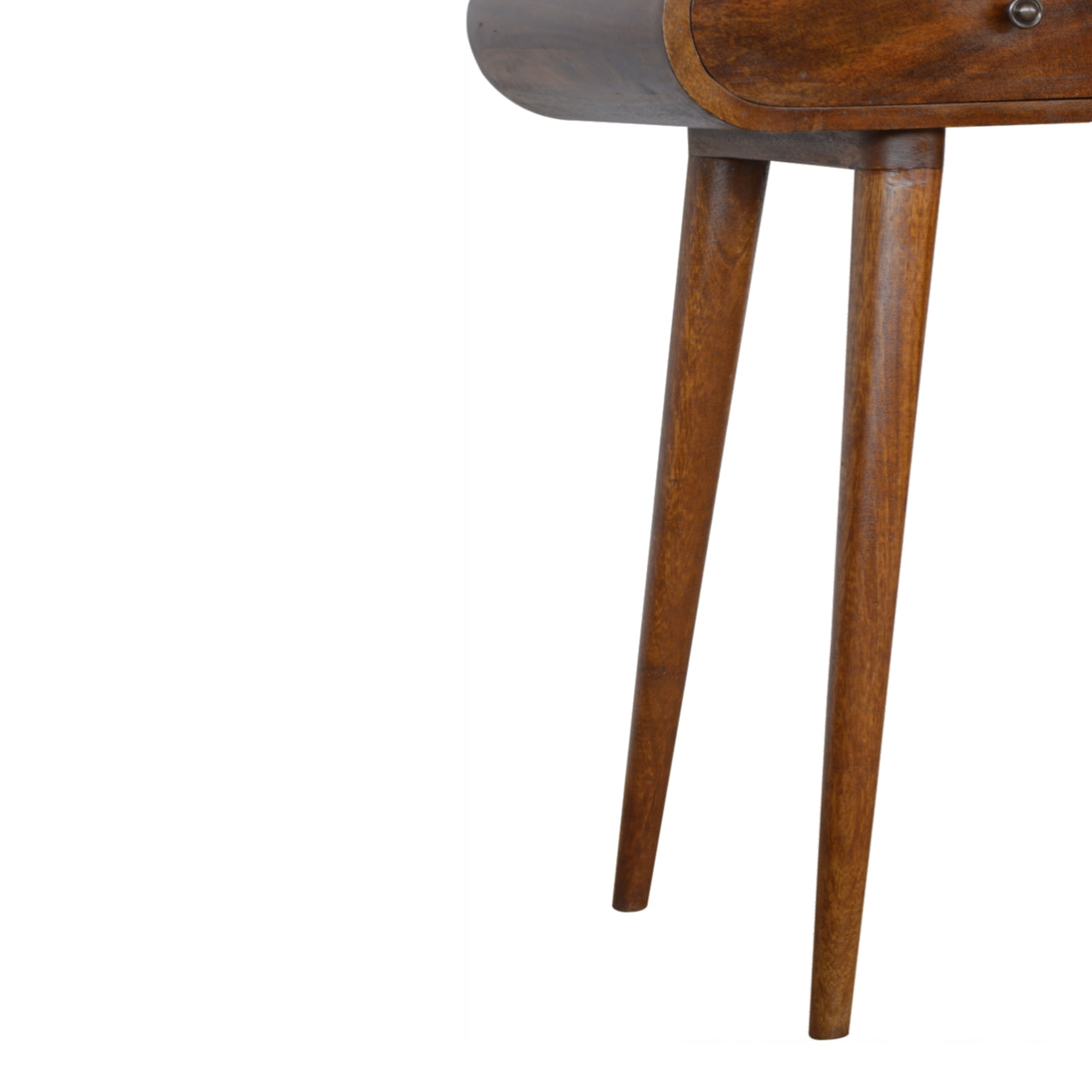 Curved wooden console table with tapered legs ideal for entryways
