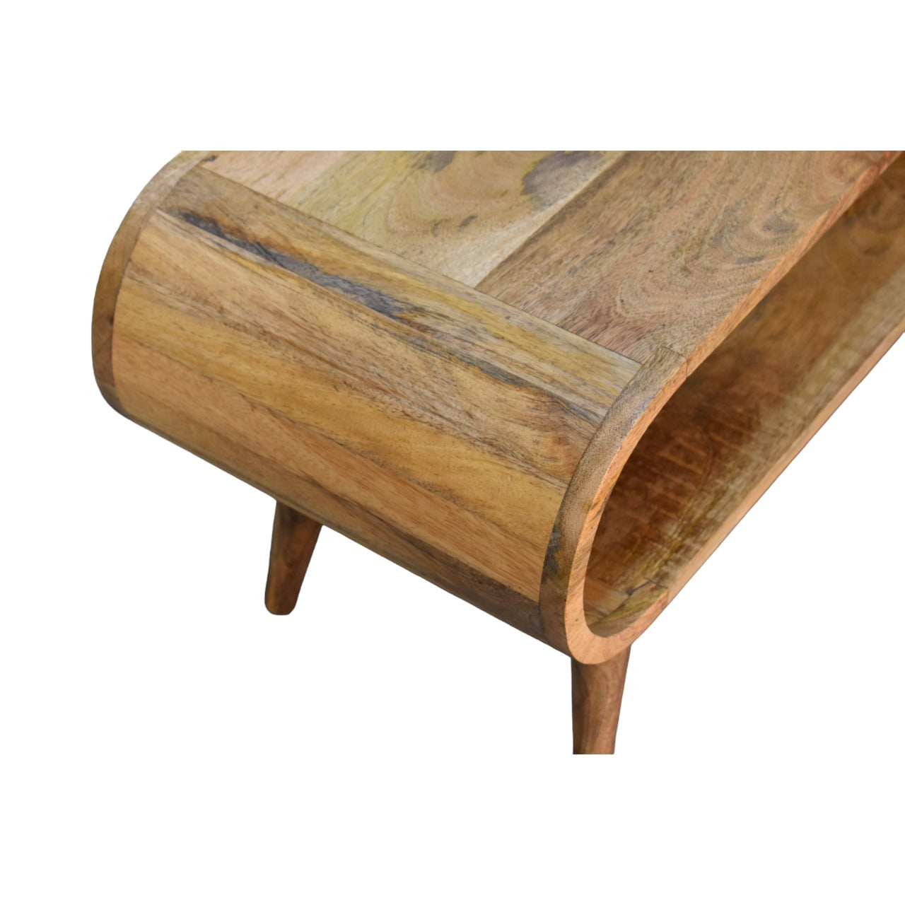 Solid mango wood oval coffee table with tapered legs