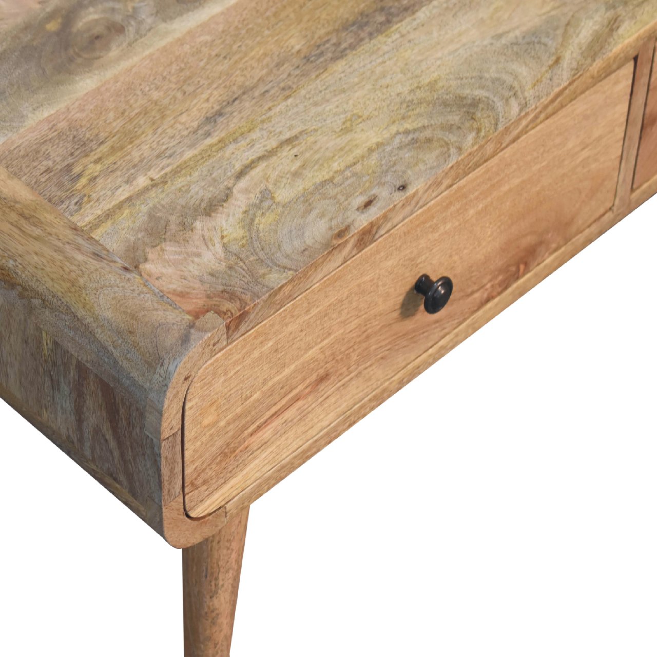 Rustic mango wood desk with one drawer and black knob