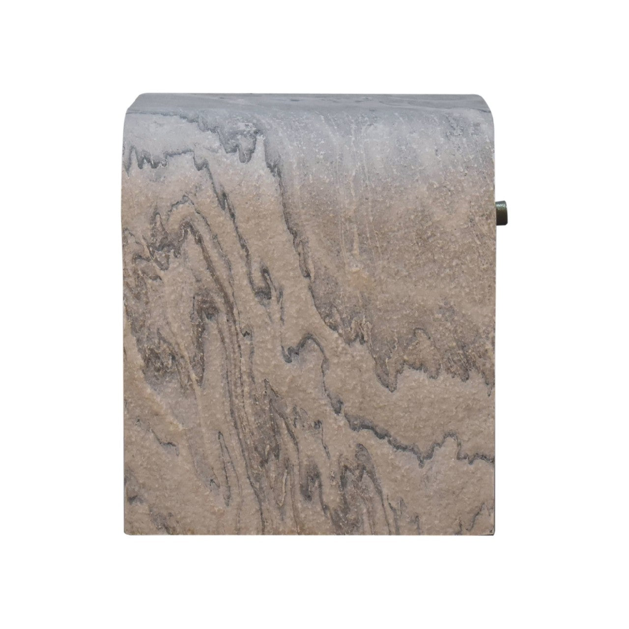 Travertine marble end table with organic swirling patterns perfect for living rooms