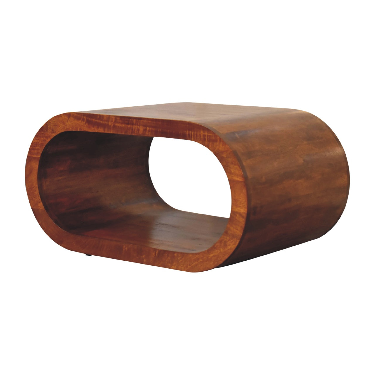 Modern oval coffee table in rich walnut wood finish curved design
